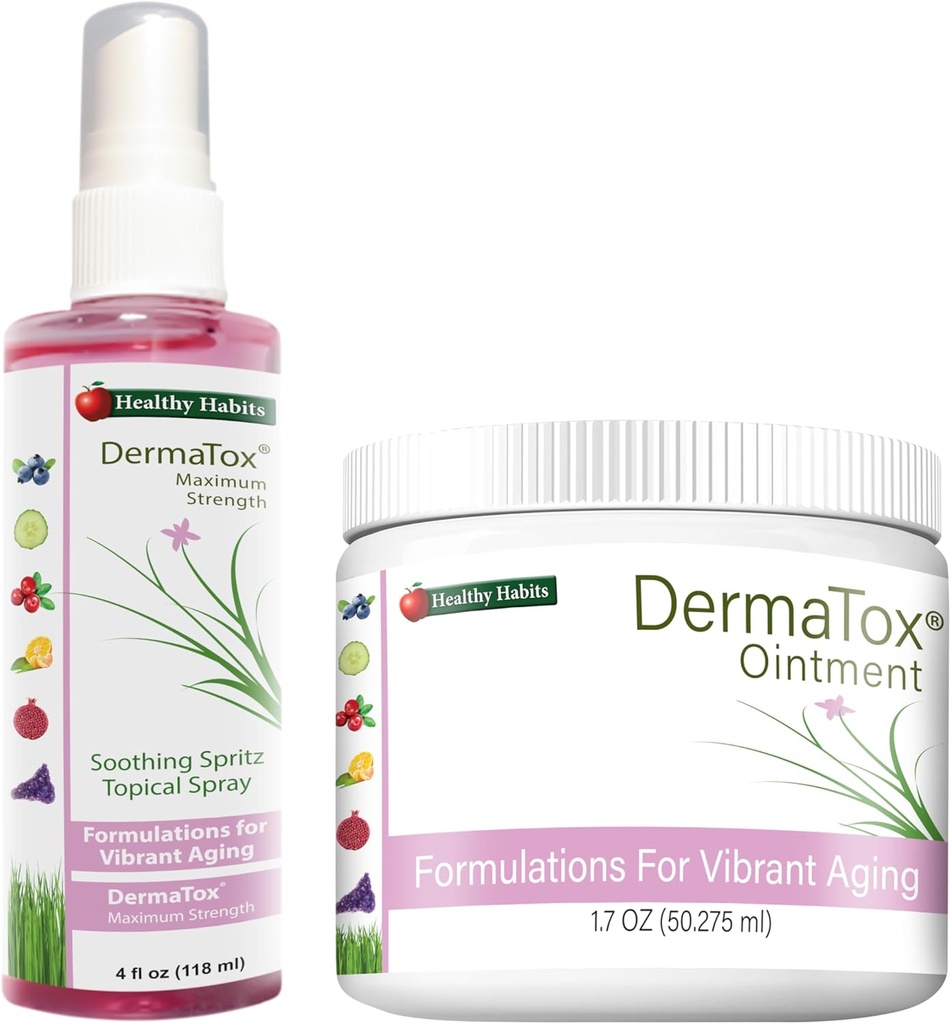 Healthy Habits DermaTox Bundle - 4oz Topical Spray and 1.7oz Ointment - All Natural, All Purpose, Safe and Effective Skin Nourishment