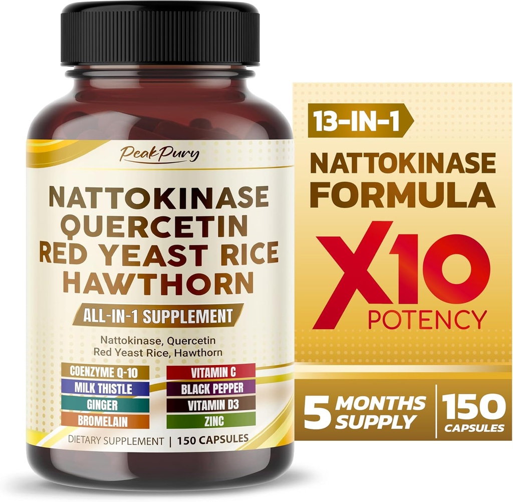 Nattokináza 5000FU Quercetin Red kvasinková ryža Hawthorn - Celková Wellness podpora - Made in USA
