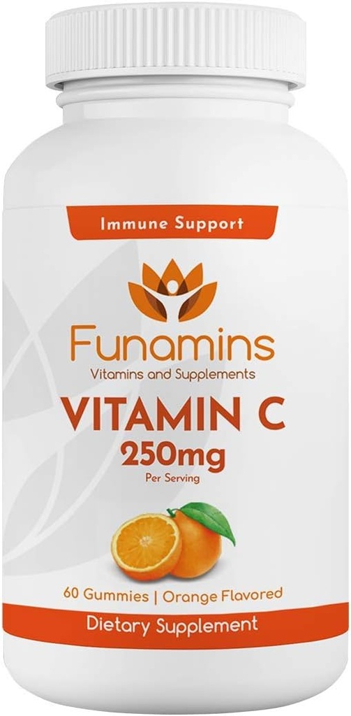 Vitamin C Gummies, 250mg per Serving, 60 Count, Vegan, Antioxident, Immune Support, Muscle, Joints; for Kids & Adults; Orange Flavor