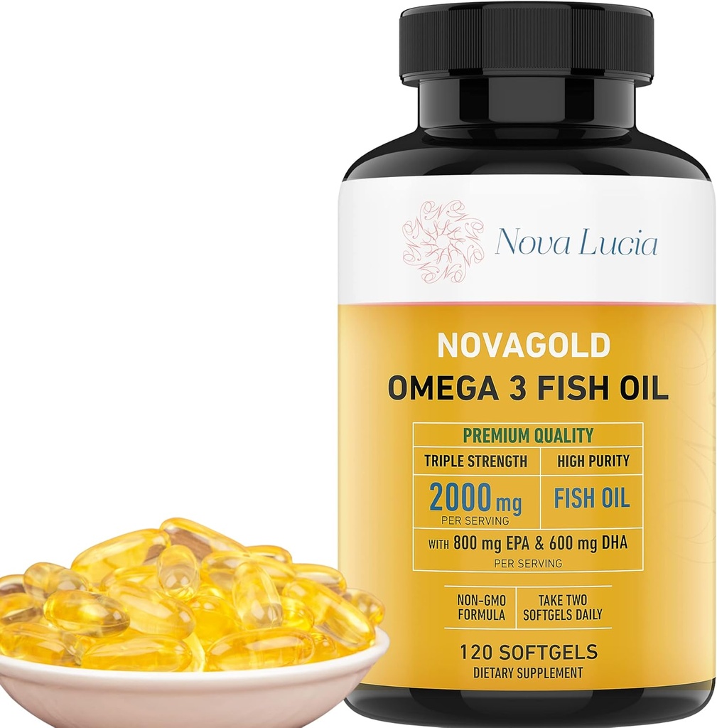 NovaGold Omega 3 Fish Oil - 2000mg High Strength EPA DHA - Burpless, Easy to Swallow Softgels - Supports Heart, Brain, Joints, Immune & Skin - Non-GMO - 120 Liquid kapsulak