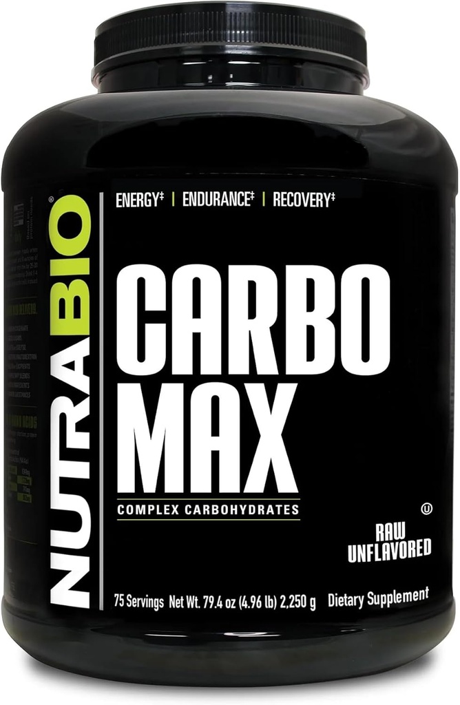NutraBio CarboMax Maltodextrin Powder - Karbohydrát Prášek pro trvalou energii - Kalorie bohaté na svalovinu a váhový zisk - Neochucené - 5 liber, 75 Služeb