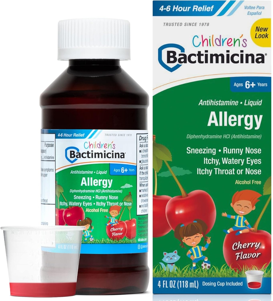 Bactimicina Children’s Liquid - Kids Medicine - Ages 6 and Over - Sweet Cherry Flavor - 4 Fl OZ
