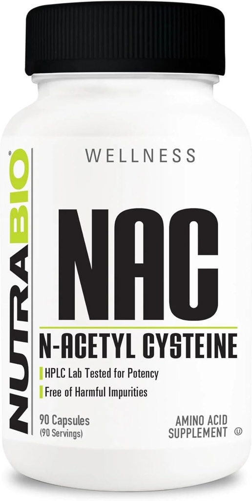 NutraBio N-Acetyl Cysteine Supplement (NAC) - 90 kapslar, 600mg Varje - Kraftfull Anti-Oxidant - Immune Support - Boost Glutathione