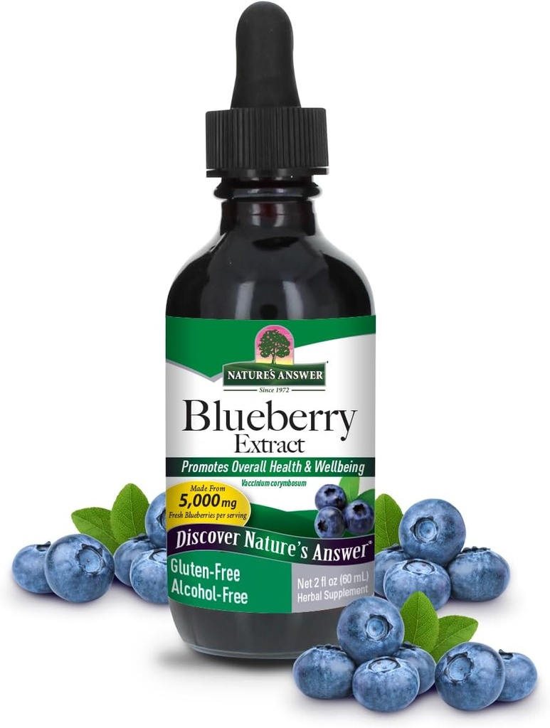 Natures Answer's Alcohol-Free Blueberry Fruit 1000mg 2oz Extract | 아이와 비전 지원 | 산화 방지제 | 혈액 순환을 촉진 | 레드와 가려운 눈 | 단일 카운트