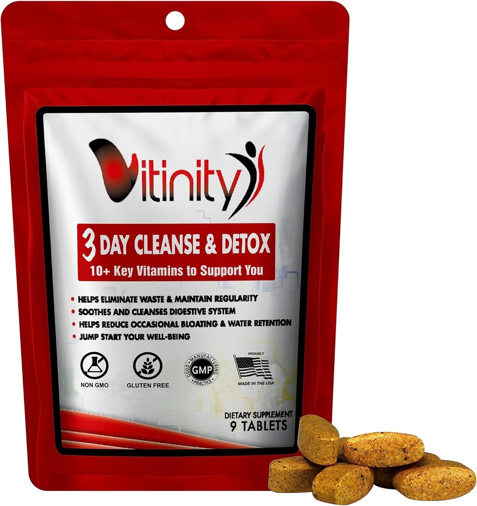 VITINITY 3 Day Detox - 자연적인 전체적인 몸 Detox 알약 - 소화 건강을 위한 대청소 Cleanse - 체중, 출혈, & 변비 완화를 위한 초본 보충교재 - Apple Cider Vinegar & Cayenne Pepper (1)