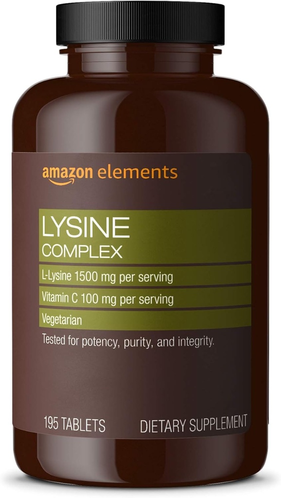   Elements Lysine Complex with Vitamin C for Immune Health Support, Vegetarian, 65 Servings, 195 Count (Packaging may vary)