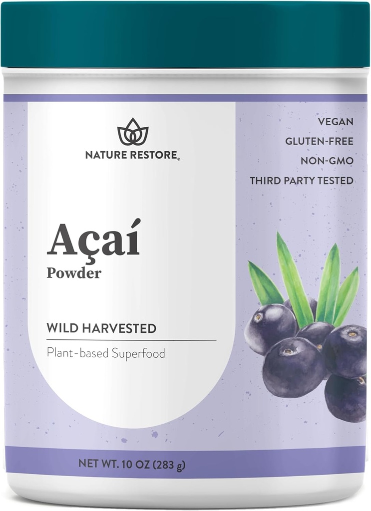 Nature Restore Wild Harvested Acai Berry Powder, 10 Ontza, Ez GMO, Gluten Free, Brasilgo Wild Grow.