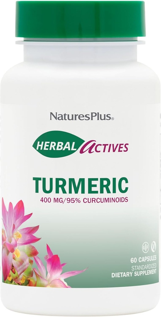 Natures Plus Herbal Actives Turmeric - 400 mg, 95% Curcumin, 60 Vegan Capsules - Vegetarian, Gluten-Free - 60 Servings