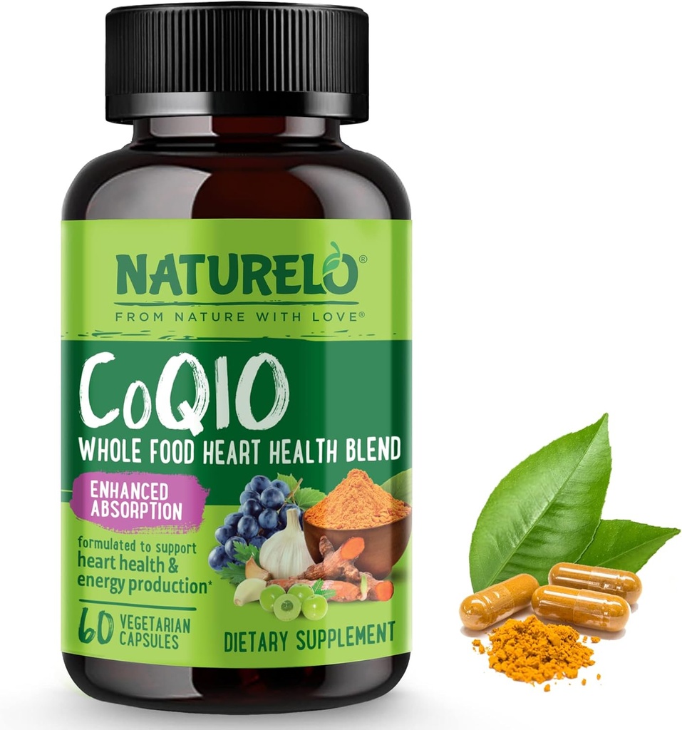 Suplemento de CoQ10 de alimentos enteiros, cápsulas 60 Veg, mestura de saúde cardíaca, poderoso antioxidante, CoQ10 100mg para produción de enerxía