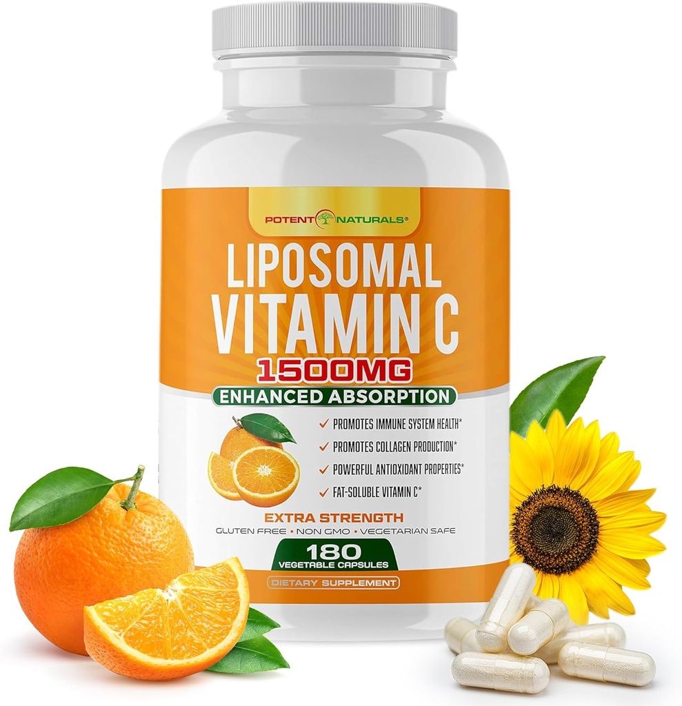 Liposzómás C-vitamin 1500mg, C-vitamin kiegészítés - Magas abszorpció Aszkorbinsav - Immun- Support Supplement & Segít Collagen Production - 180 kapszula