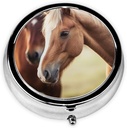 Pill Case with Mirror Retro 3 Compartment Pill Box Adorable Horse Small Pill Organizer for Purse or Pocket Decorative Metal Medicine Vitamin Organizer Unique Gifts
