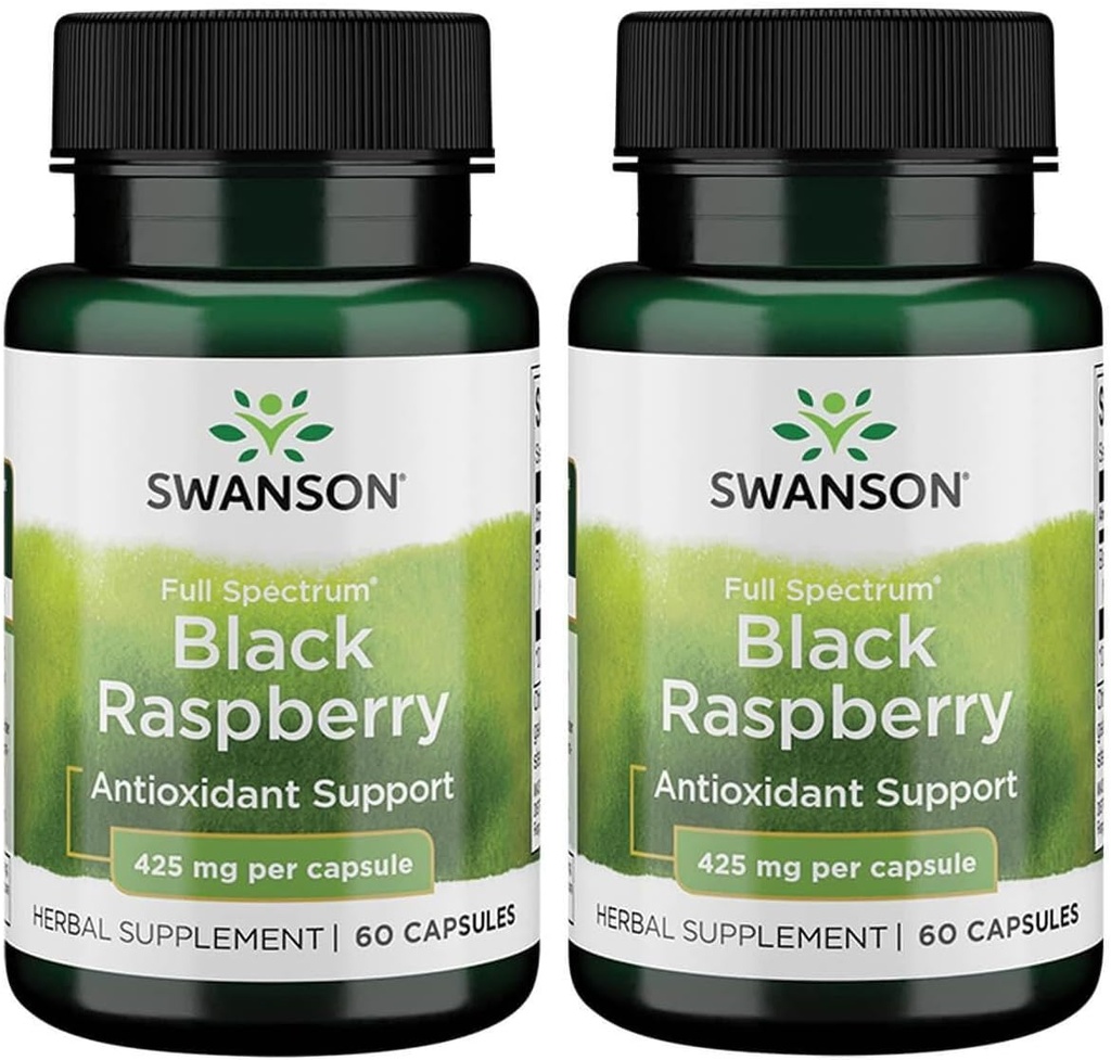 Swanson Black Raspberry - Helbal suplementari Implementació global de la integració - Font natural de Flavonids & Vitamina C - 60 Capsules, 425mg cada) (2 paquet)
