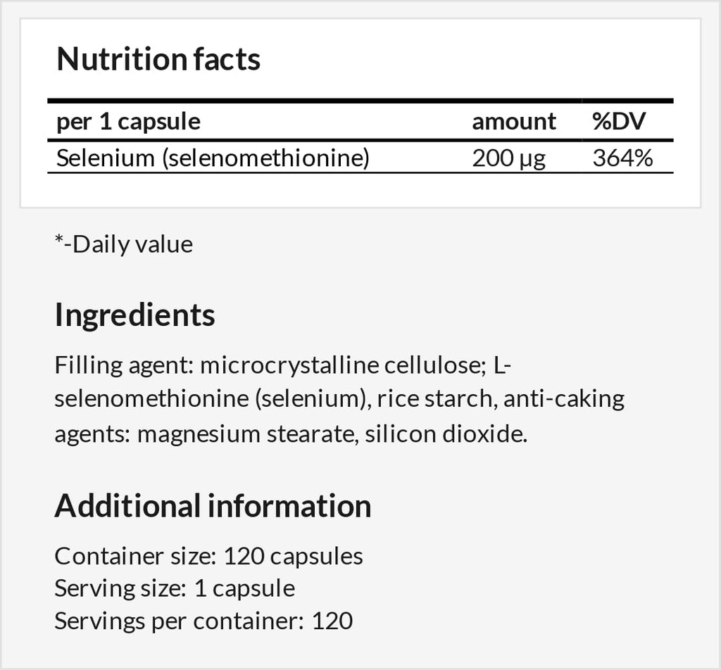 Selenium 200 µg (Selenomethionine) - 120 Capsules - 4 Months Supply - Diet Supplement to Support Thyroid and Immune System - by MZ