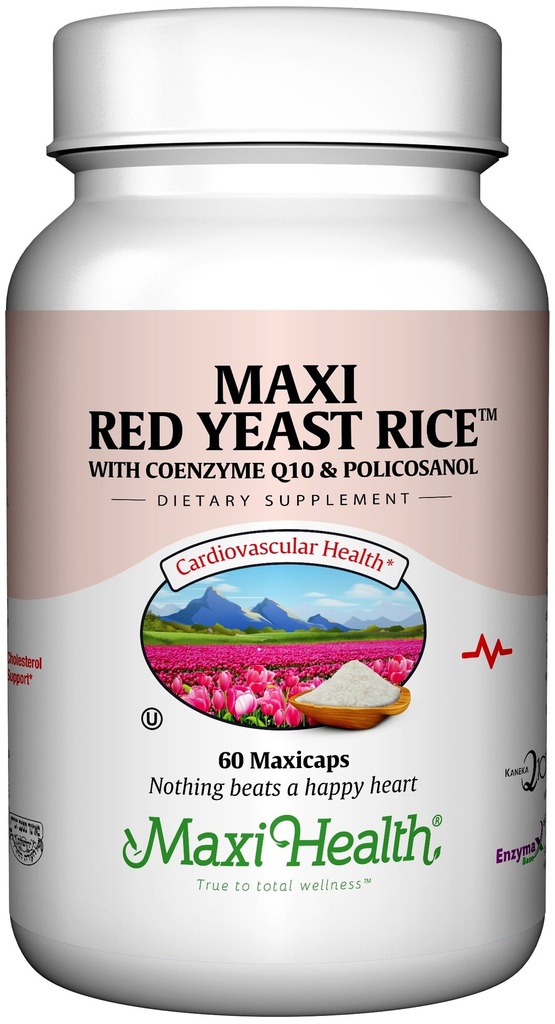 Maxi Health Red Yeast Rice 600 mg – Red Yeast Rice with CoQ10 and Policosanol for Daily Support for Heart Wellness – Vegan, Kosher – 60 Vegetarian Capsules