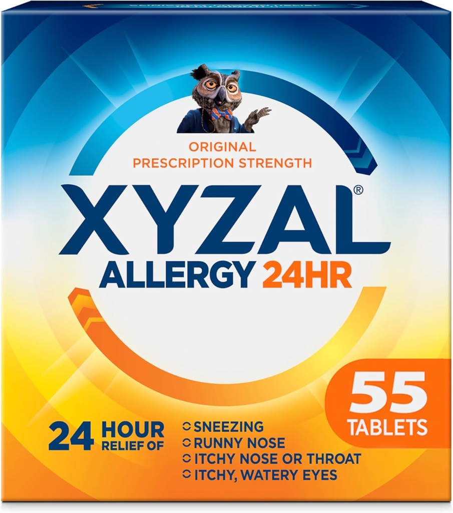 Xyzal 24 Hour Alergia Erliebe Medikuntza, Jatorrizko Errausketa Indarra Antihistamine, Levocetirizine Dihydrochloride Tablets 5 mg, 55 Count