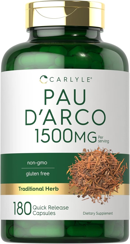 Carlyle PAU D'Arco kapslid | 1500mg | 180 Count | Mitte-GMO, Gluteenivaba | Taimne täiendus