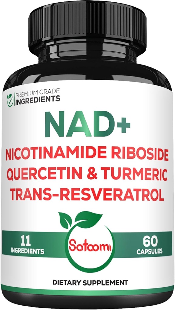 Satoomi NAD Suplemento para as mulleres - NAD Nicotinamide Riboside Resveratrol 900mg, Quercetina, Turmeric, Astragalus, Ginseng, vitamina D3, vitamina C - 60 Conde