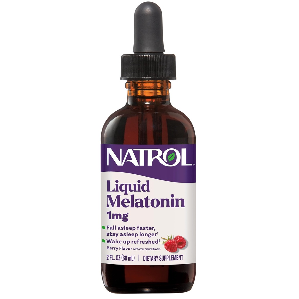 Natrol Liquid Melatonin 1 mg, Adult Melatonin Supplement to Fall Asleep Faster and Stay Asleep Longer, Wake Up Refreshed, 2 FL OZ Berry-Flavored Liquid, 15 Servings