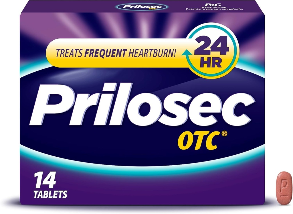 Prishiac OTC, Omeprazole đã chậm phát hành 20mg, giảm axit, Điều trị timburn thường xuyên trong 24 giờ giải lao, Cả ngày, Tất cả các đêm*, thuốc Heartburn, 20mg, 14 bảng