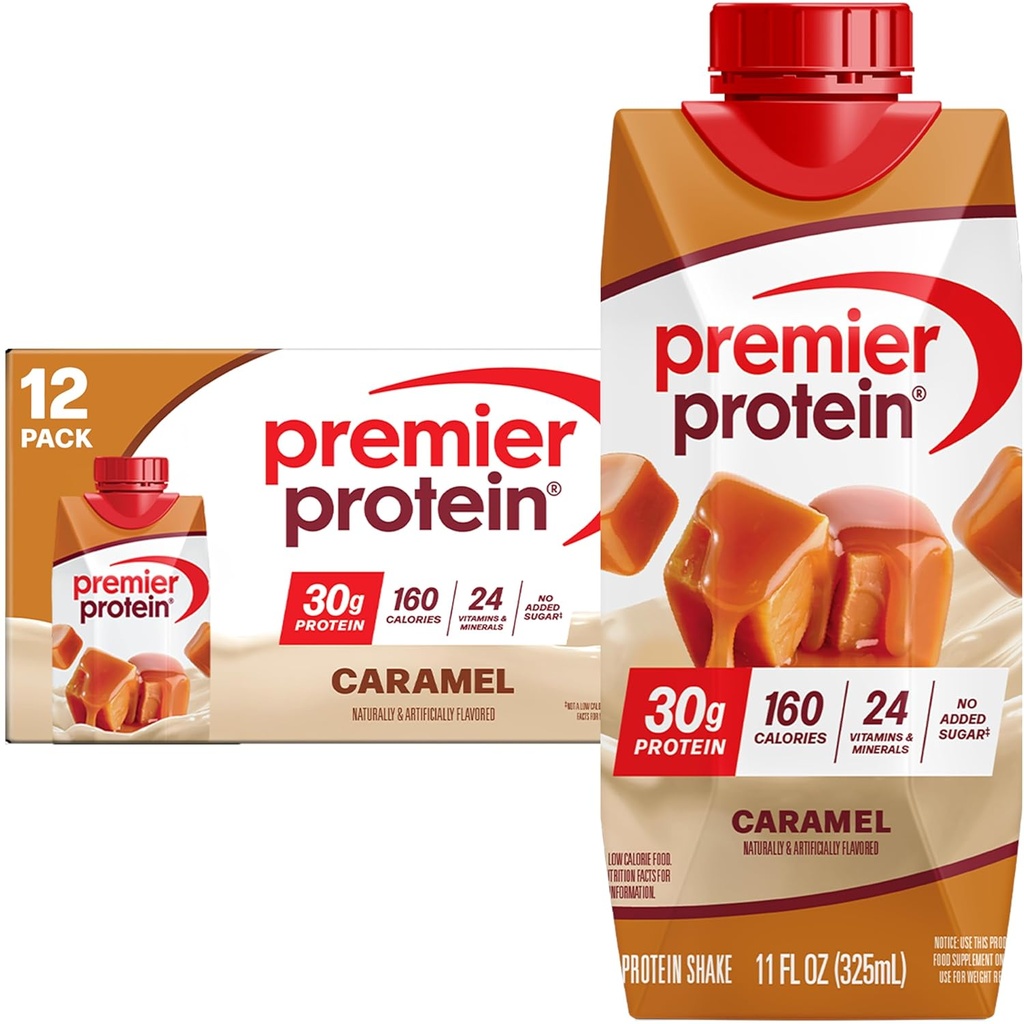 Premier Protein Shake, karamela, 30g proteini, 11 fl oz, pakiranje po 12 (Packaging May Vary)