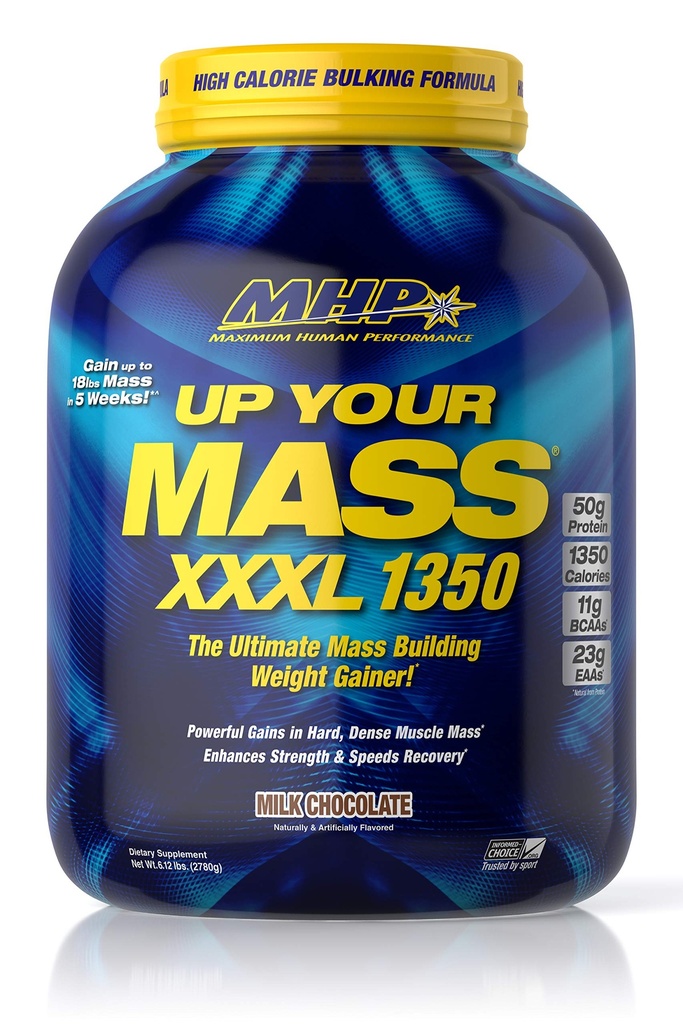 MHP UYM XXXL 1350 Mass Building Weight Gainer, Muscle Mass Gains, w/50g Protein, High Calorie, 11g BCAAs, Leucine, Milk Chocolate, 8 Servings