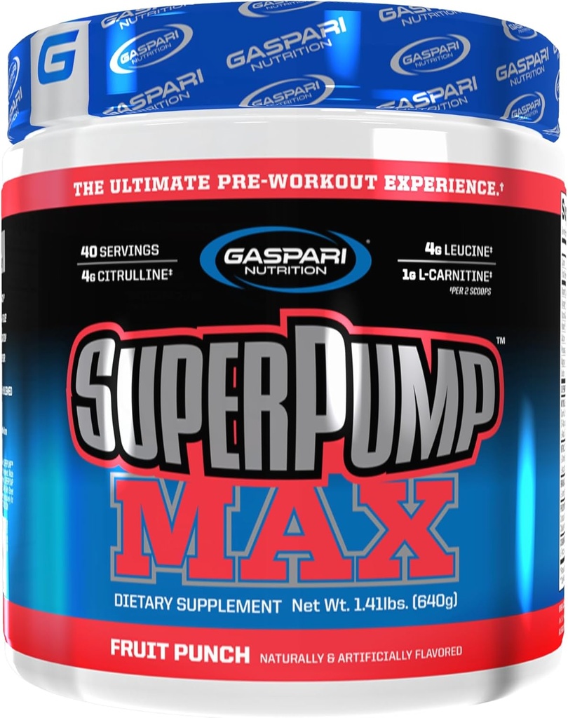 Gaspari Nutrition SuperPump MAX, Ultimate Pre Workout Pulber, Jätkusuutlik Energia Preworkout, Lämmastikoksiidi Booster, Lihaste Kasvu, Taastamise Ja Replenishes Elektrolüüdid (40 Servings, Fruit Punch)