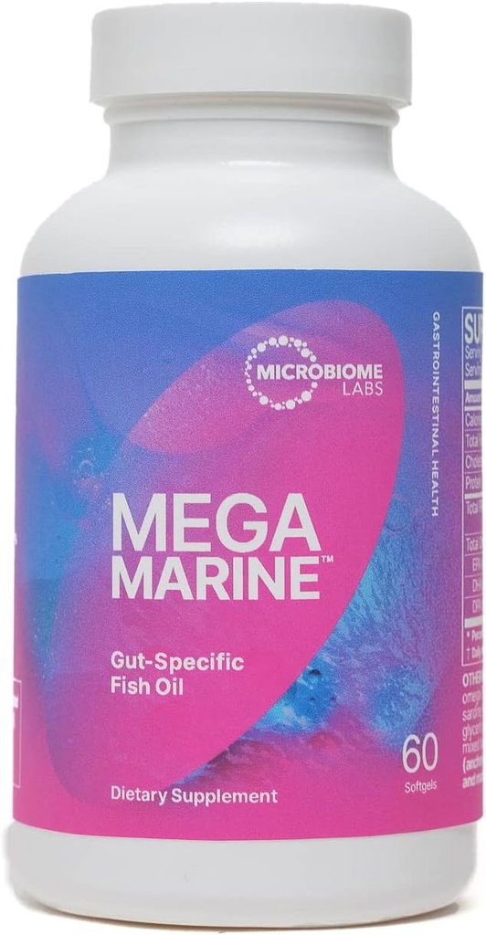 Microbiome Labs MegaMarine Omega 3 Suplementy oleju rybnego - Gut-Specific EPA DHA Omega 3 Suplement z DPA dla Gut Health - Wsparcie Immune & Gut Barrier Function (60 Softgels)