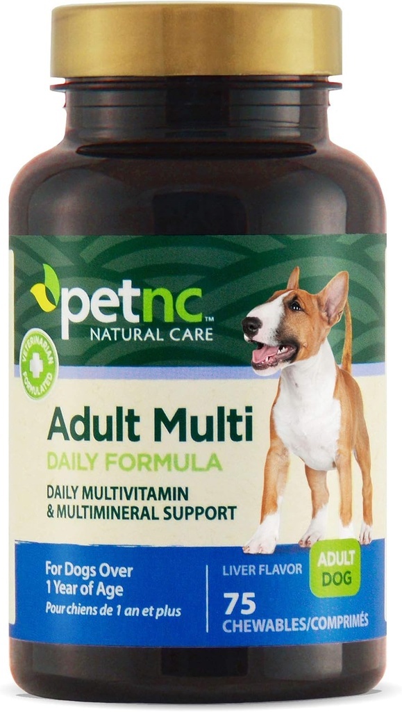 Petnc Soins naturels Multi Chewables adultes (75 comtes), Daily Dog Multivitamine & Multiminéral Support, Comprend Zinc, Magnésium et plus, Soutient la santé globale, Pour les chiens 1+ an, Foie