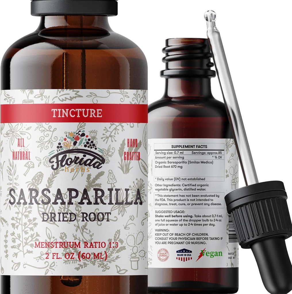 Sarsaparilla Tincture, אורגני Sarsaparilla לחלץ (Smilax Medica) Dried Root, non-GMO ב Cold-Pressed אורגני ירקות Glycerin 2 oz, 670 מ"ג