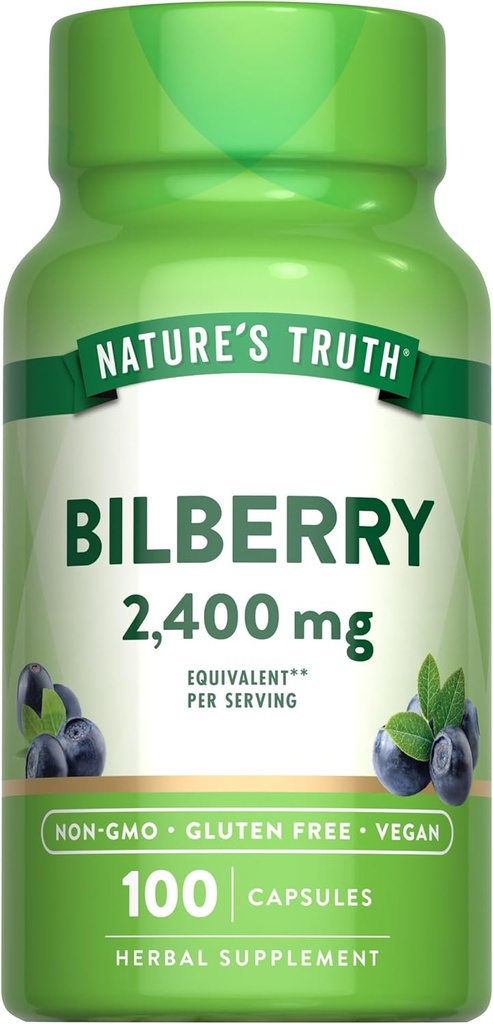 Nature 's Truth Bilberry Extract Capsules Bendrijoje - 124; 2400mg arba 124; 100 Count ® 124; Non- GMO & Gluten Free Addition