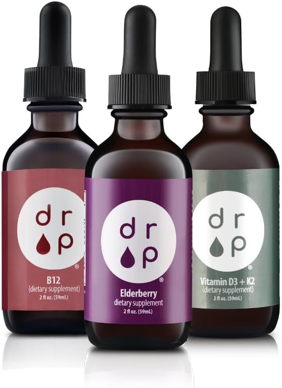 Suplemen Drop Elderberry Drops, Vitamin B12 Drops dan Vitamin D3 + K2 Drops Bundle