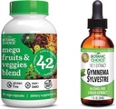 Aukera Botanikoa Mega Fruits and Veggies Blend (60 kapsulak) + Gymnema Sylvestre Extract (1 fl oz) Bundle - Energia oreka eta Superfood Supplement