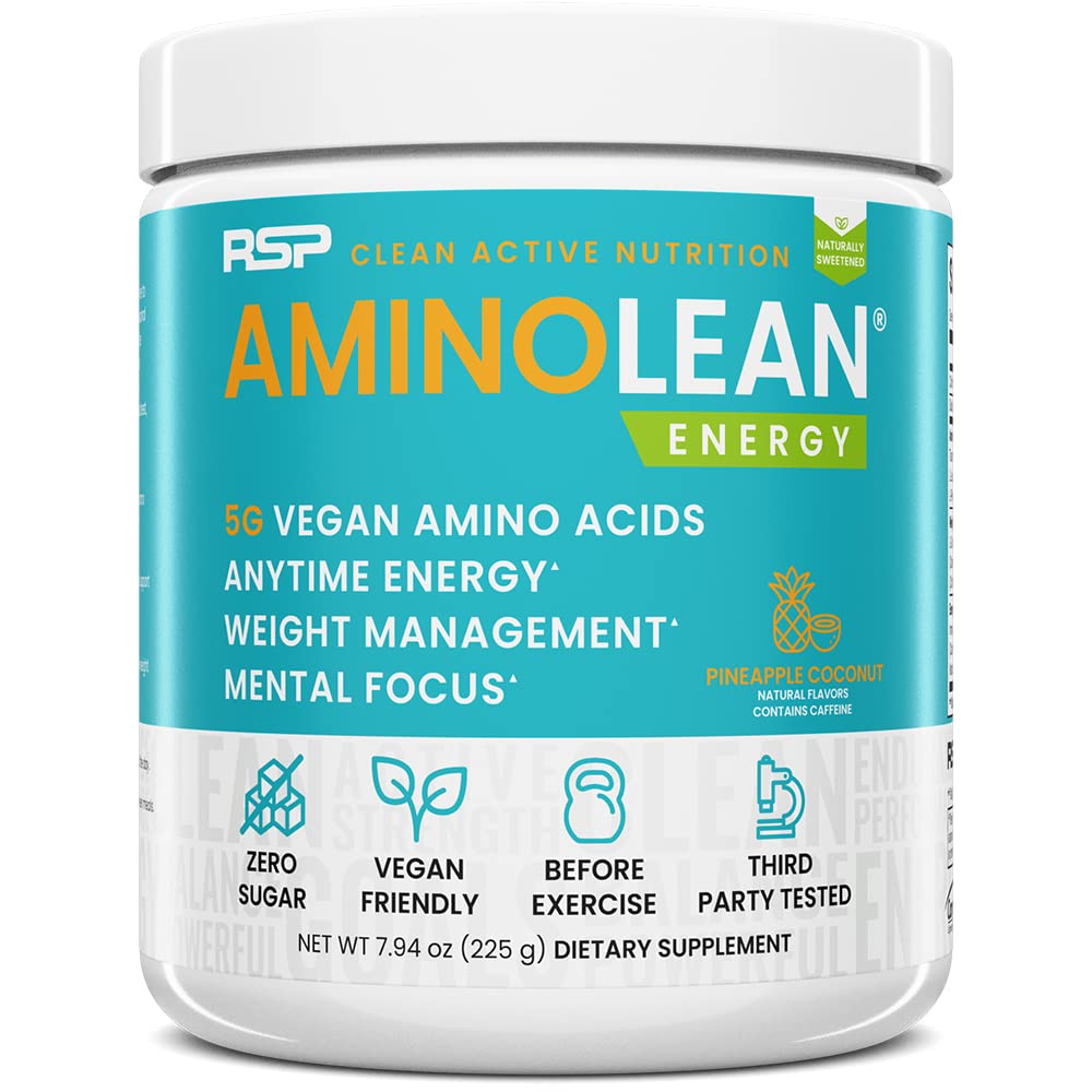RSP Vegan AminoLean – All-in-One Natural Pre Workout, Amino Energy, Weight Management with BCAAs, Complete Vegan Preworkout Powder, Pineapple Coconut