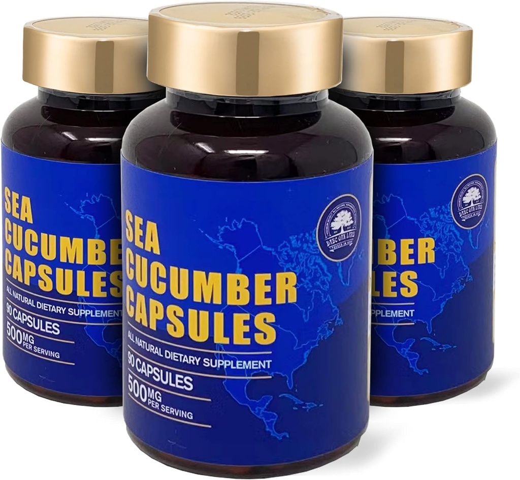 Mar Cucumber, Capsules Sea Cucumber, Natural Extracto Suplemento, Super Natural Antioxidant, Inmune Builder, Protección de Cartilaxe - 90 cápsulas, 500mg / Bottle - Tres botellas