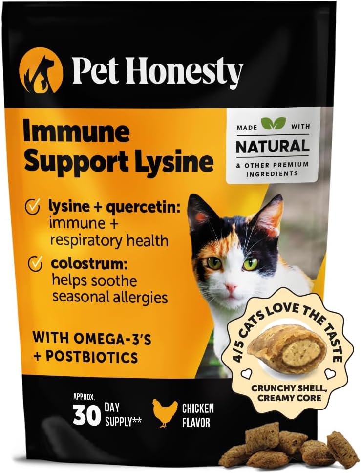 Cat Imune Dukung Lysine - Allergy Relief & Imune Health Suplement for Cats with L-Lysine, Colostrum, Quercetin & Omega - 3 - Soothes Sneezing, Runny Nose & Itchy Skin Chicken, (30- Day Supply)