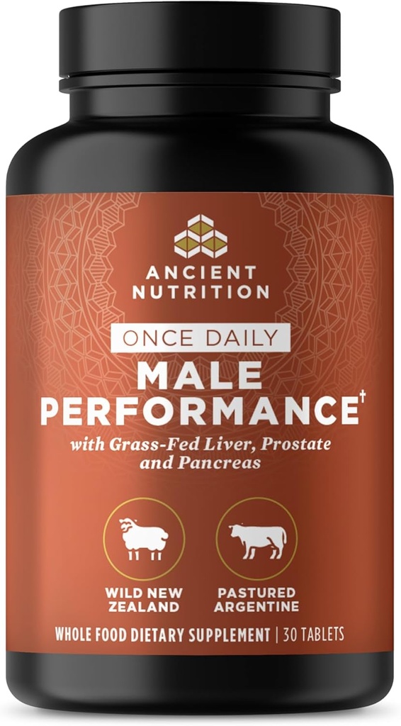 Ancient Nutrition Organs Supplements for Men, Once Daily Grass- Fed and Wild Organ Complex Kapsułki, Wątroba, Prostate, Pancreas Wspiera męską wydajność, Zdrowe Starzenie, 30 Ct