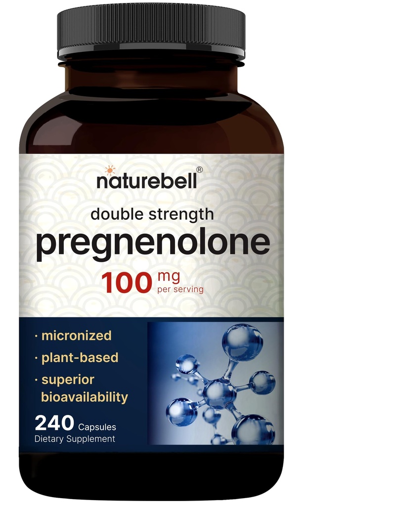 NatureBell Pregnenolone 100mg, 240 Capsules | 99% Purity, Micronized Grade for Higher Absorption, Plant Based – Natural Precursor, Brain, & Immune Health Supplement – Non-GMO, Soy Free