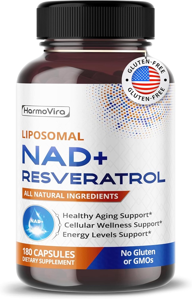 Liposomal NAD+ 600mg с Resveratrol 200mg за Cellular Energy & Healthy Aging  по 180 капсули веган, Non-GMO, USA Made