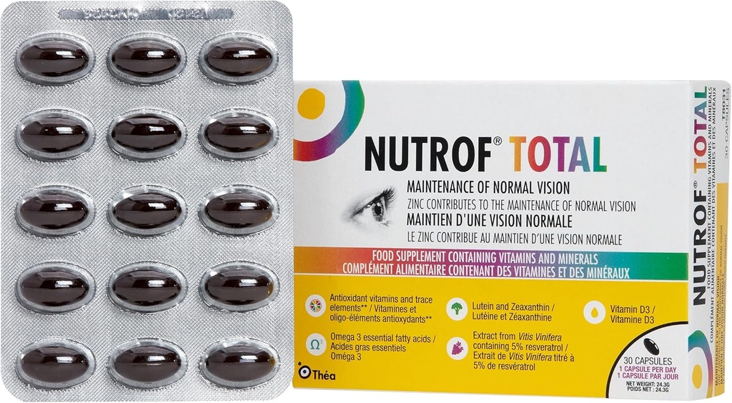 Nutrof con Capsules – Phụ viên sức khỏe mắt với Lutein, Zeaxanthin, Omega 3, và Antioxidt chất dinh dưỡng thiết yếu cho các chất dinh dưỡng mắt Optimal gói 30 Capsulesules (1 Capsule mỗi ngày - 1 tháng)
