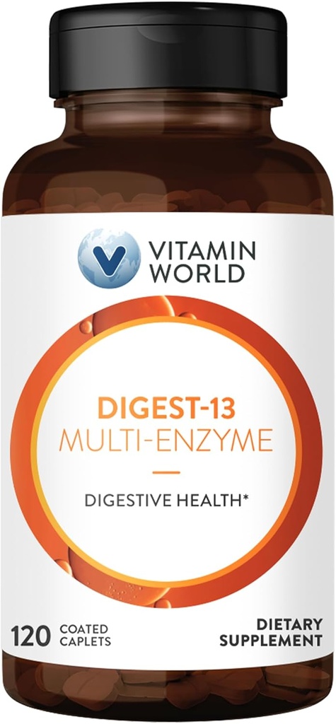 World Digest-13 Multi-Enzyme, 1010 mg Digestive Enzymes Blend with Amyla, Bromelain, Papain & Lipase for Digestion and Abxia, Digestive Enzymes for Bloating & Gas, 120 Caplets