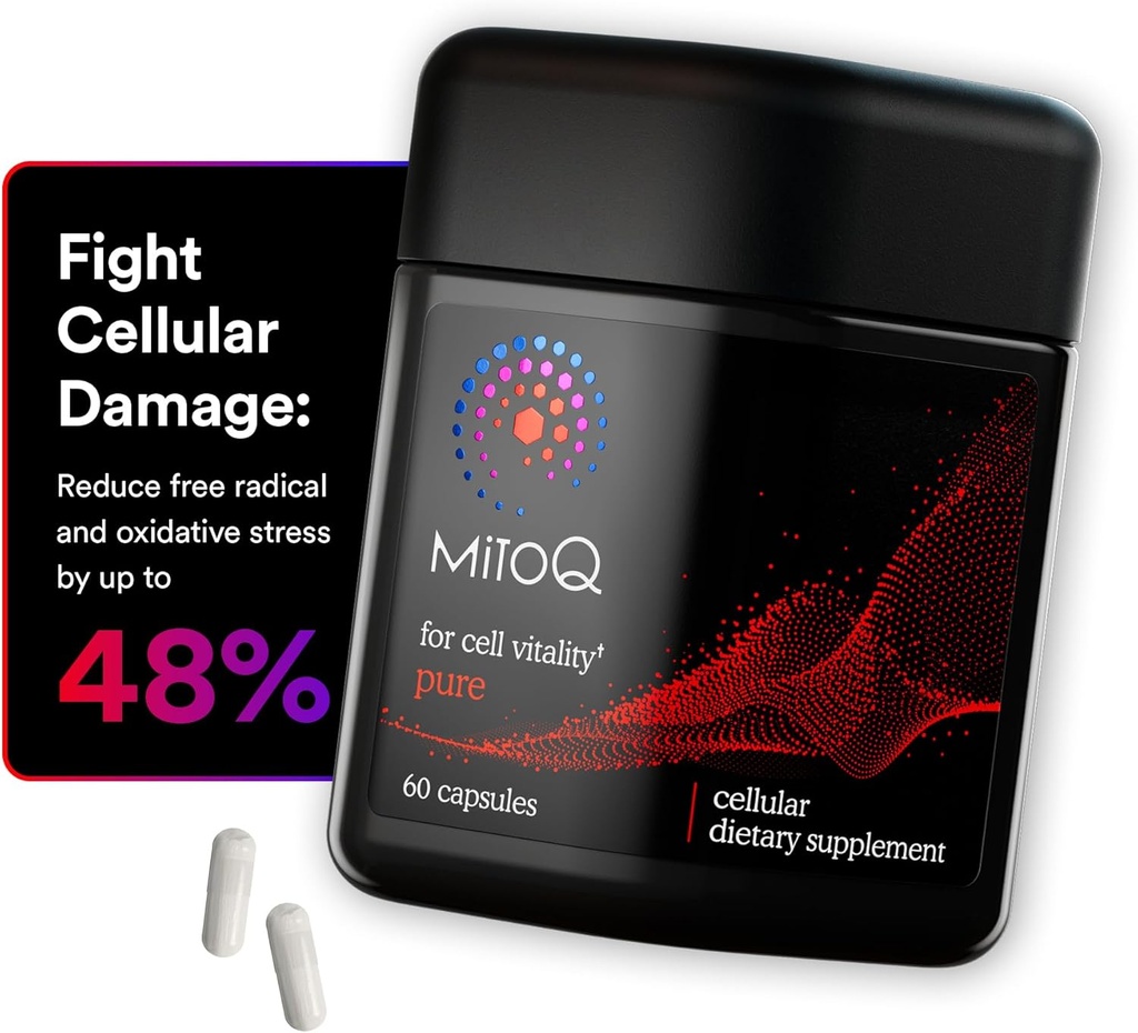 MitoQ Pure Advanced Mitochondria Suplemento Superior Biodispoñibilidade a CoQ10 reduce o dano radical gratuíto para un envellecemento saudable, metabolismo, saúde cardíaca, enerxía, forza e mobilidade