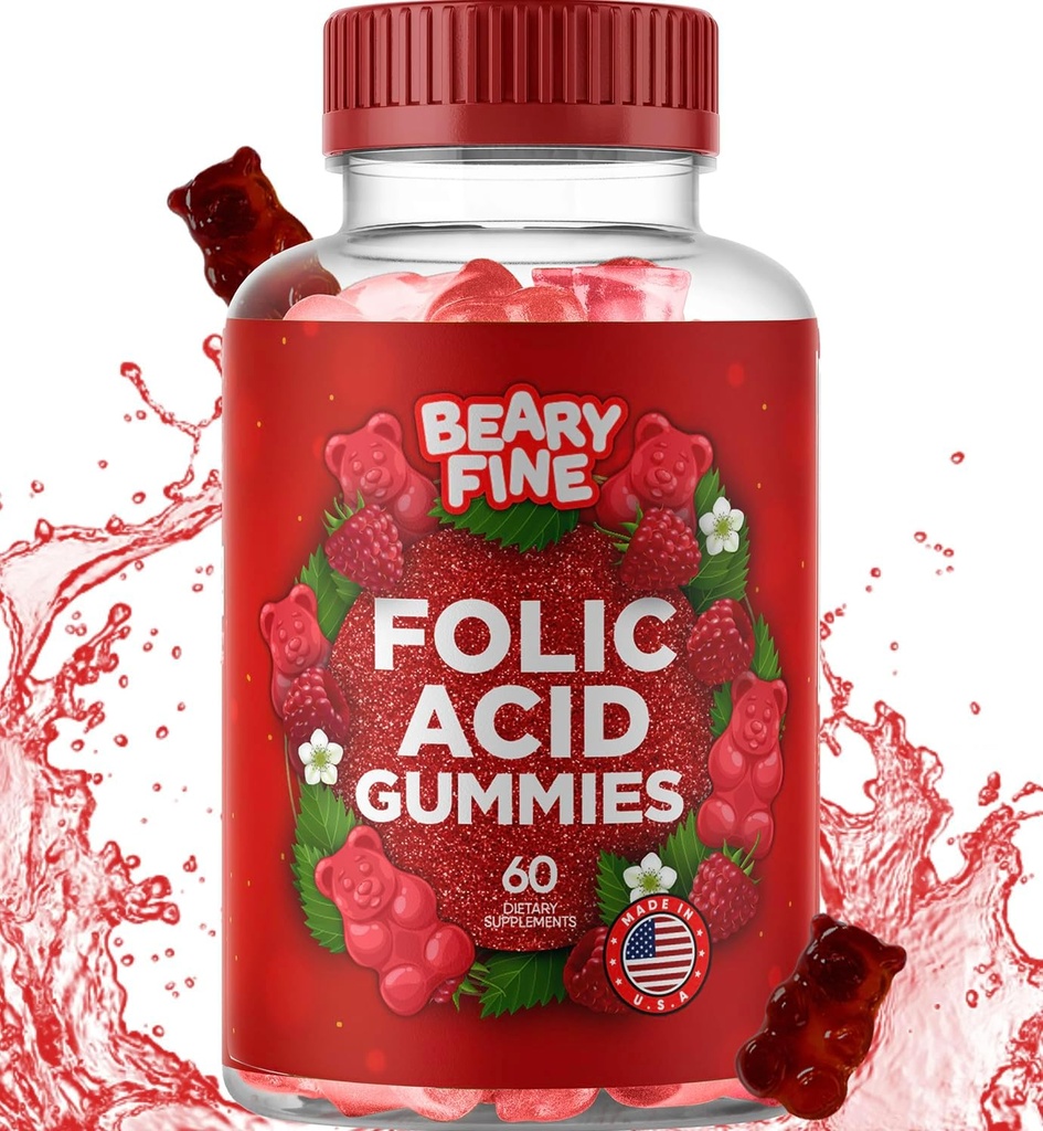 Folic Acid Gummies 400mcg - essensielle prenatal og graviditet Gummy for kvinner, mødre og baby å være - 60 bringebær flavored folat gummy vitaminer - laget i USA