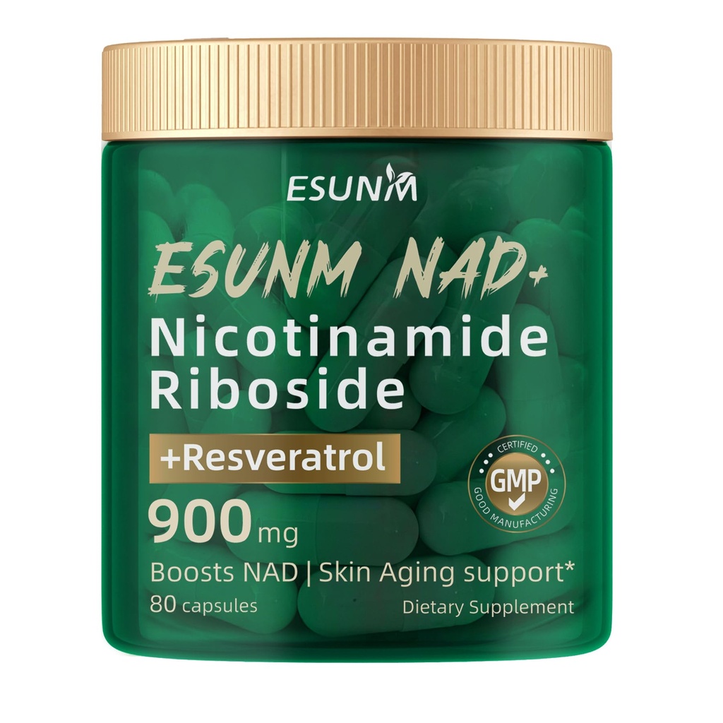 ESUNM Liposomal NAD+ Supplement with Resveratrol, NMN Supplement NAD Resveratrol Support Cellular Health, Stamina & Healthy Aging,Third-Party Tested，80 Capsules