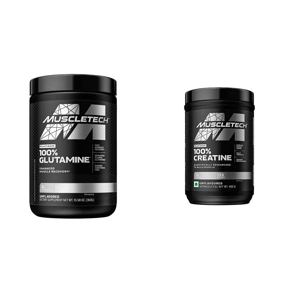 MuscleTech Creatine Monohydrate Powder Platinum Pure Micronized Muscle Recovery + Builder & owder 100% Pure L Glutamine Powder