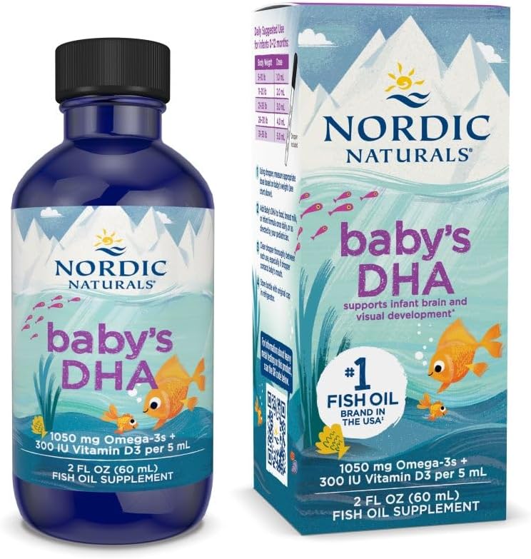 Nordic Naturals Baby’s DHA, Unflavored - 2 oz - 1050 mg Omega-3 + 300 IU 비타민 D3 - 아기의 뇌, 비전 및 신경 시스템 개발 지원 - Non-GMO - 5 월 Vary