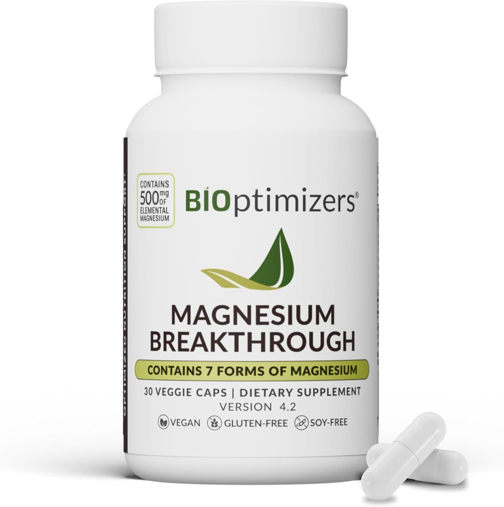 BIOptimizers Magnézium Áttörés Komplex kiegészítés 7 Mg formával: Glicinate, Malate, Citrate, és több - Natural Support for Alvás és Kognitív funkció - 30 Capsules- Calming Vitaminok