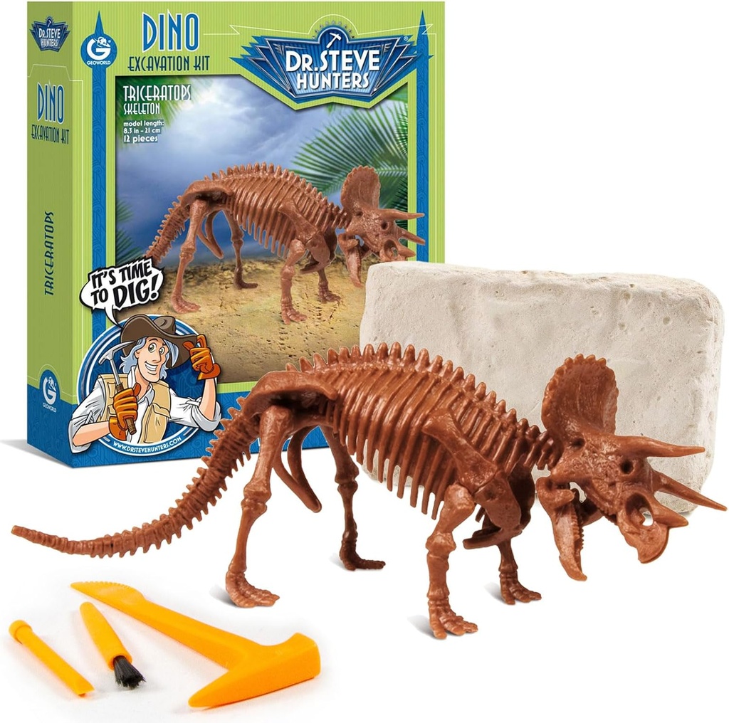 Geoworld Triceratops Dino Dig 키트 - 8 인치 정통 공룡 Skeleton 모델 - 어린이를위한 궁극적 인 STEM 학습 경험 6 +