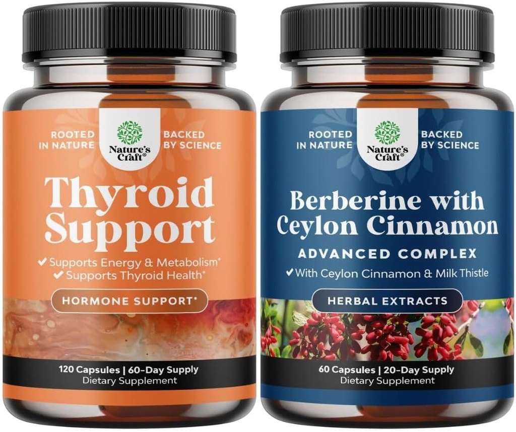 Bundle of Herbal Thyroid Support Complex - Потенціал Kelp Iodine Supplement for Hormone Balance and Balancing Berberine Plus 1200mg Per Serving Complex - Антиоксидант Berberine з Ceylon Cinnamon