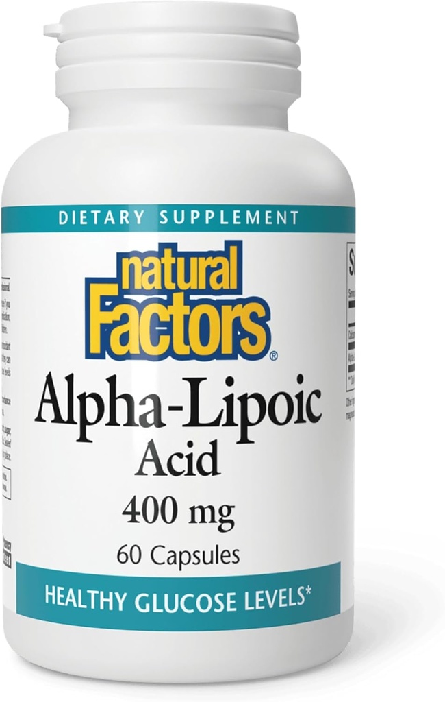 Naturlige faktorer Alpha- lipoinsyre 400 mg, helkropsanoxidant Support, 60 kapsler