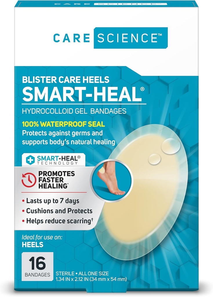 Care Science Smart Heal Hydrocolloid Gel Barages for Heels, 1.3 in x 2.1 in, 16 grāfs